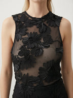 Body Trasparente con Fiori Ricamati