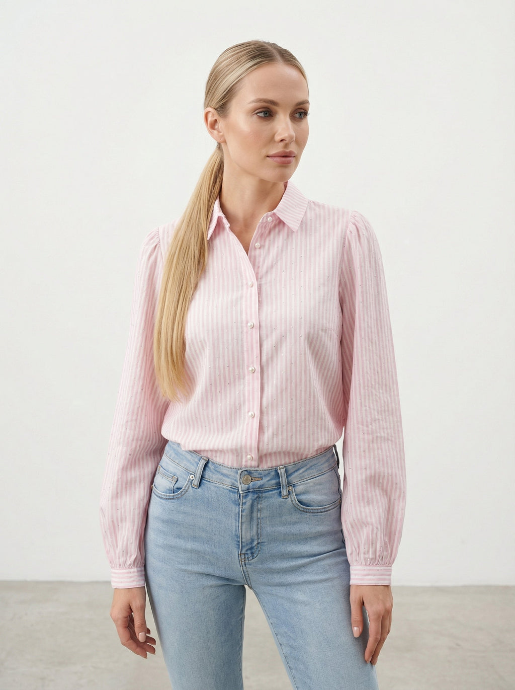 Camicia a righe con strass