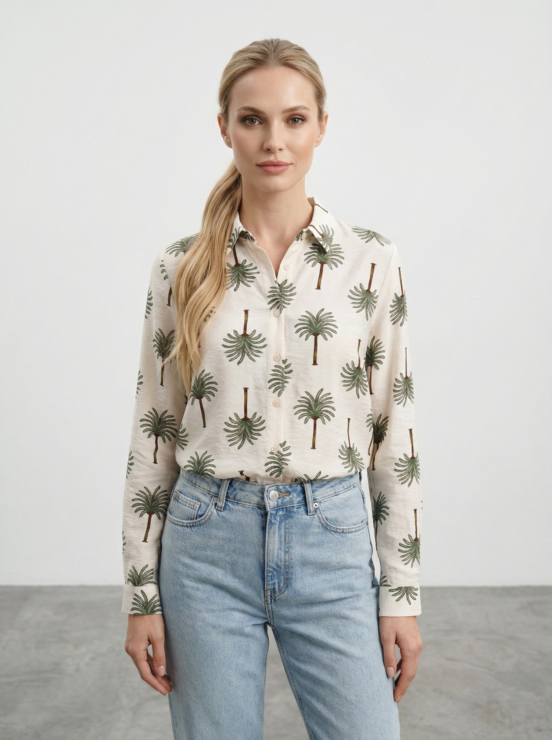 Camicia viscosa con palme