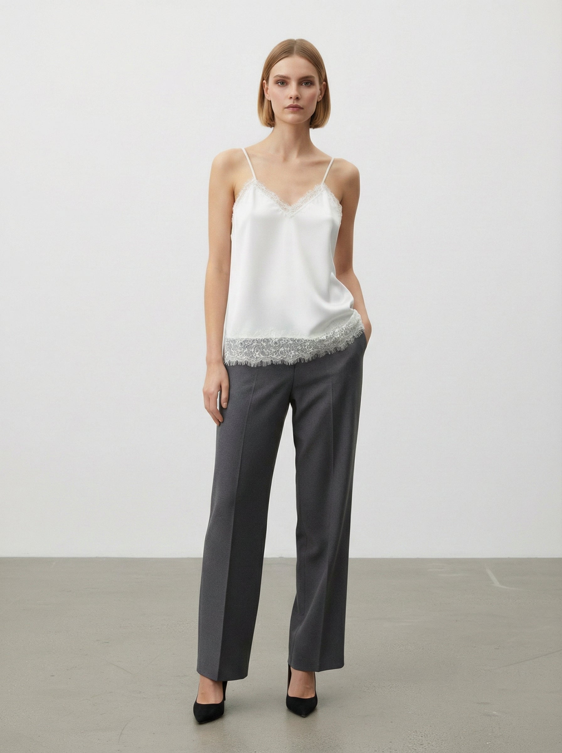 Canottiera satin con pizzo