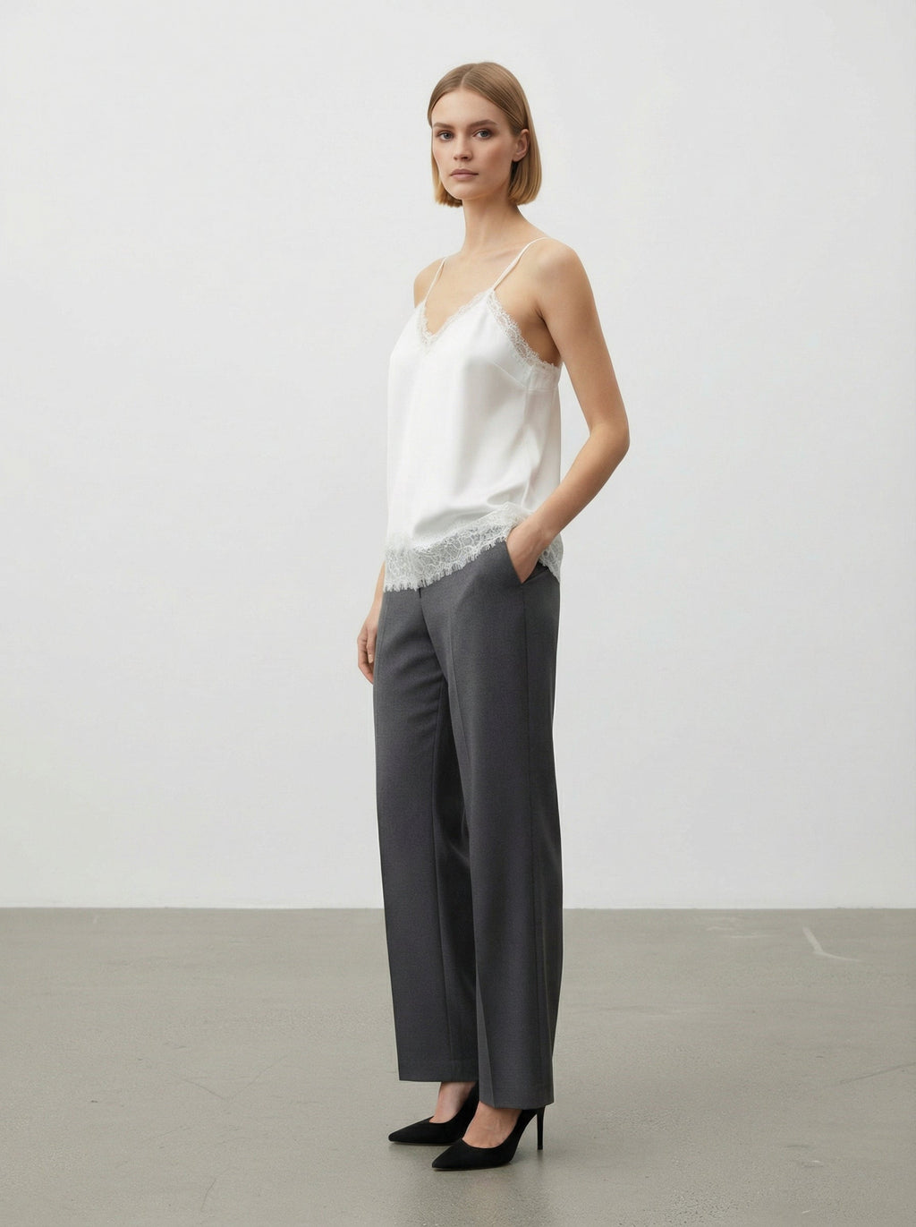 Canottiera satin con pizzo