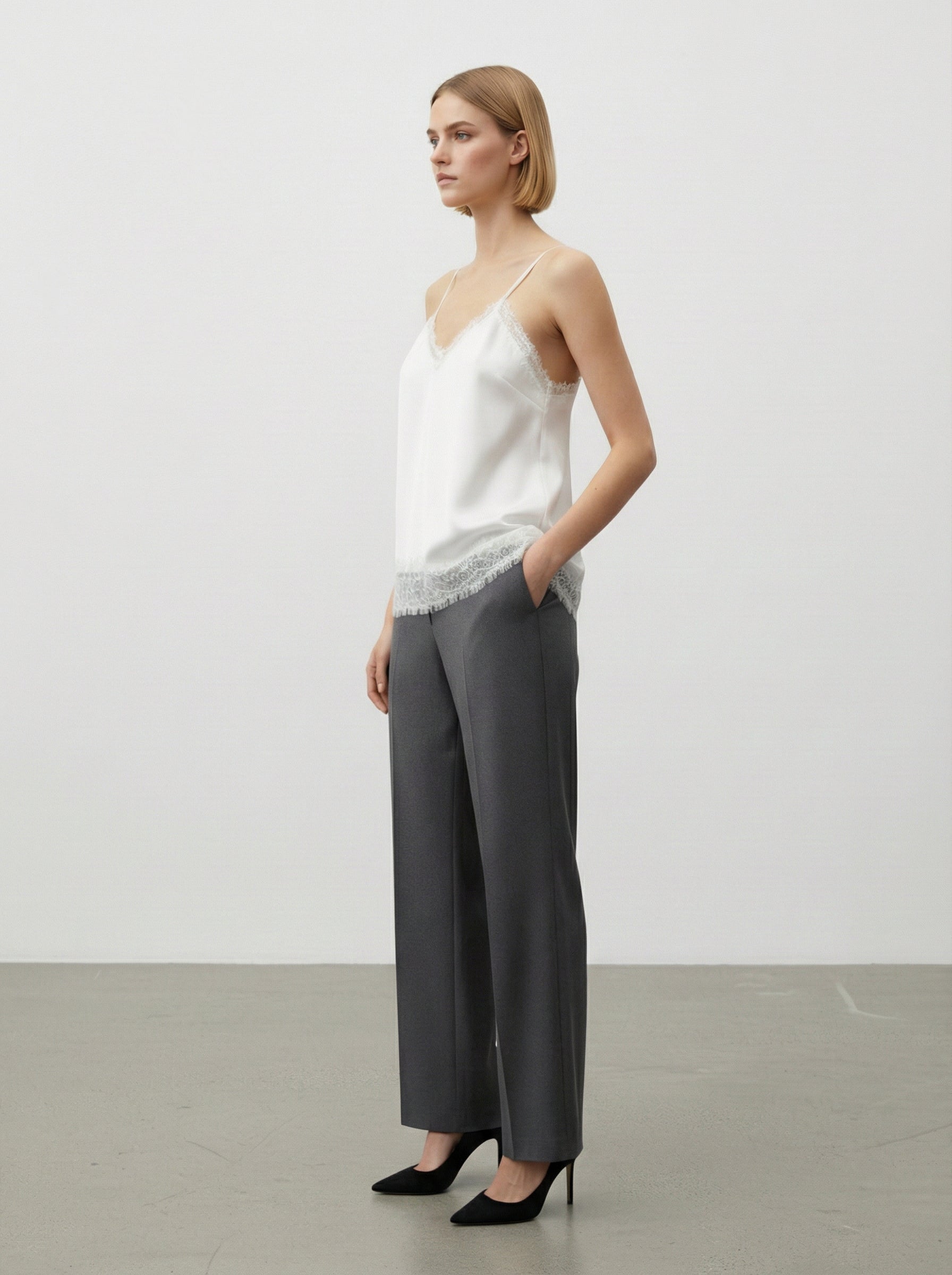 Canottiera satin con pizzo