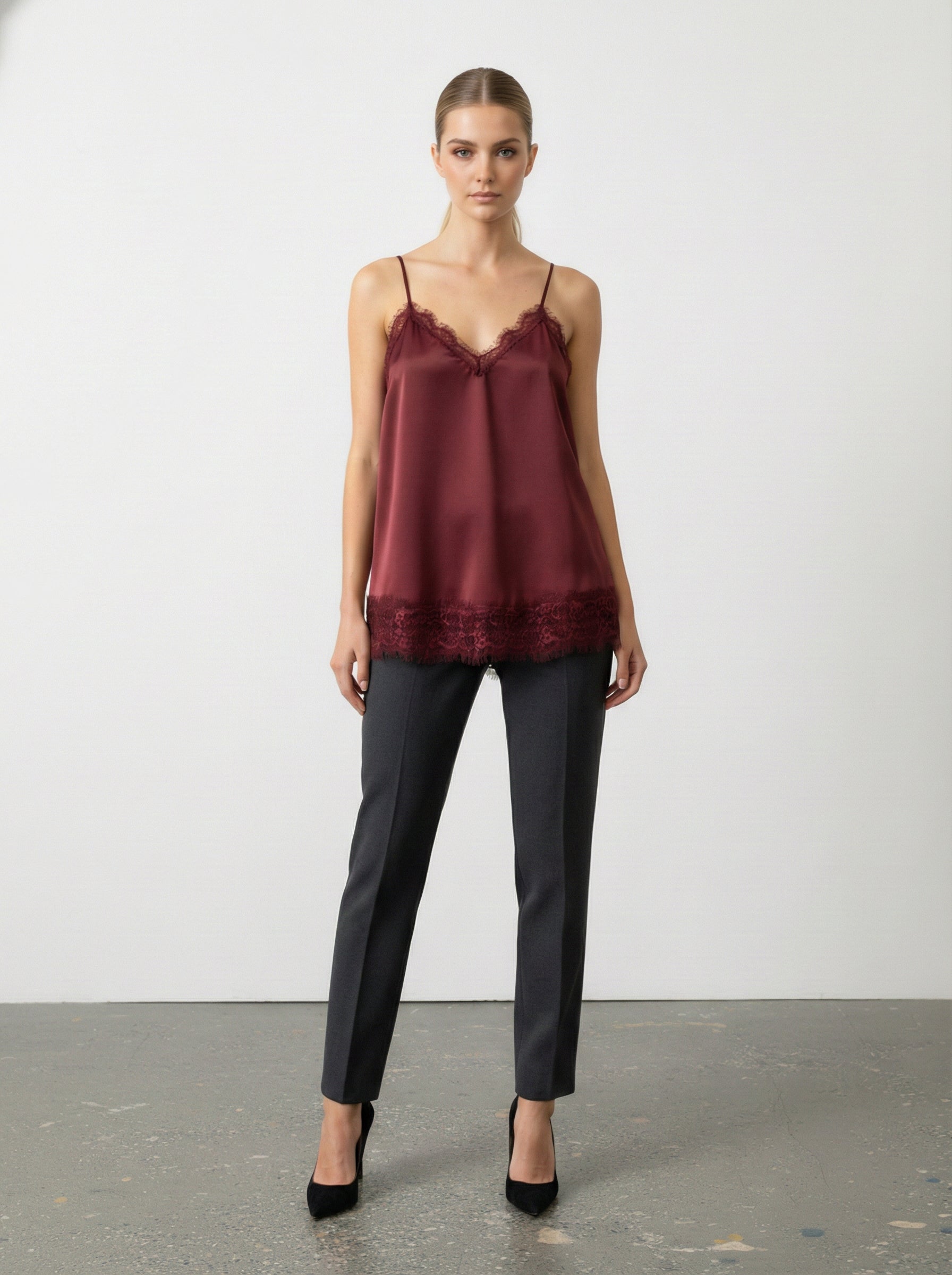 Canottiera satin con pizzo