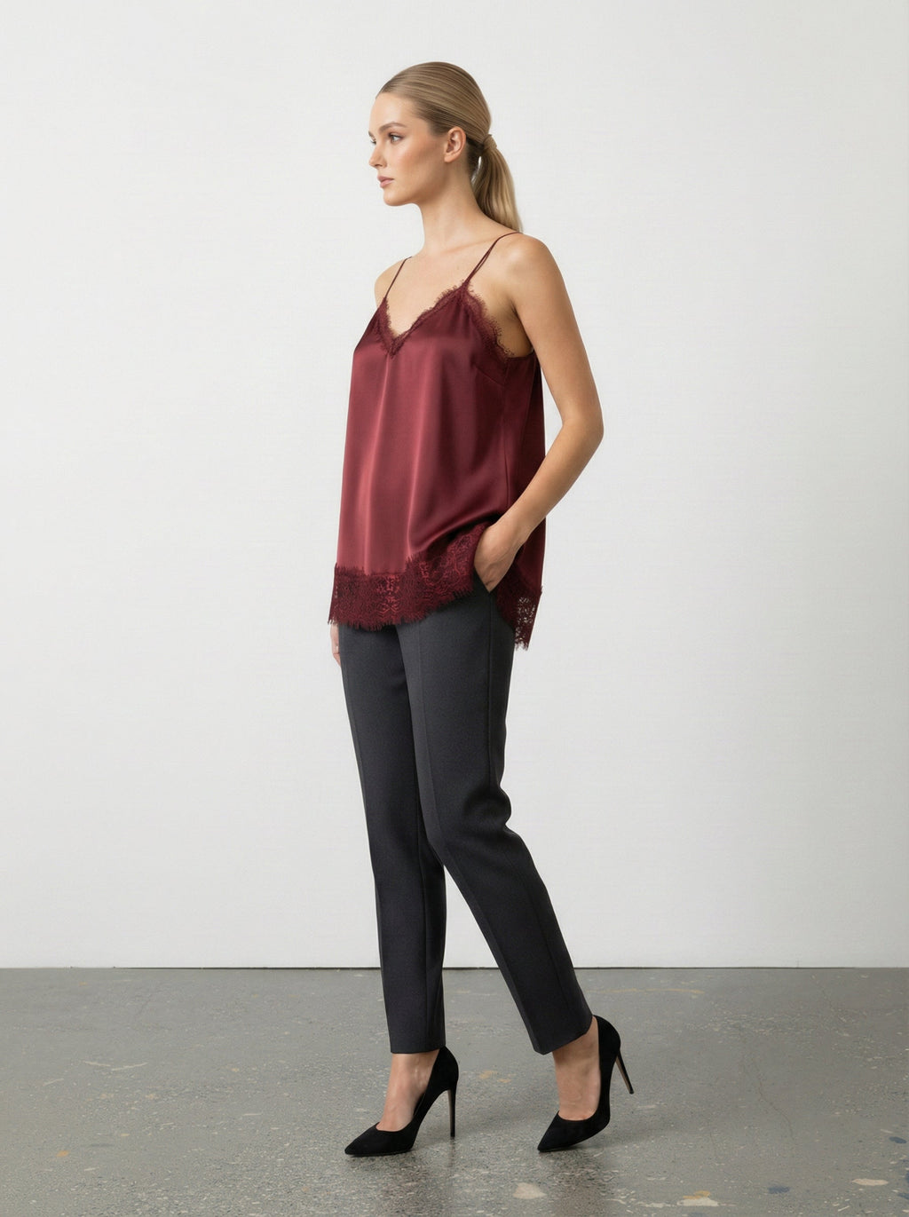 Canottiera satin con pizzo