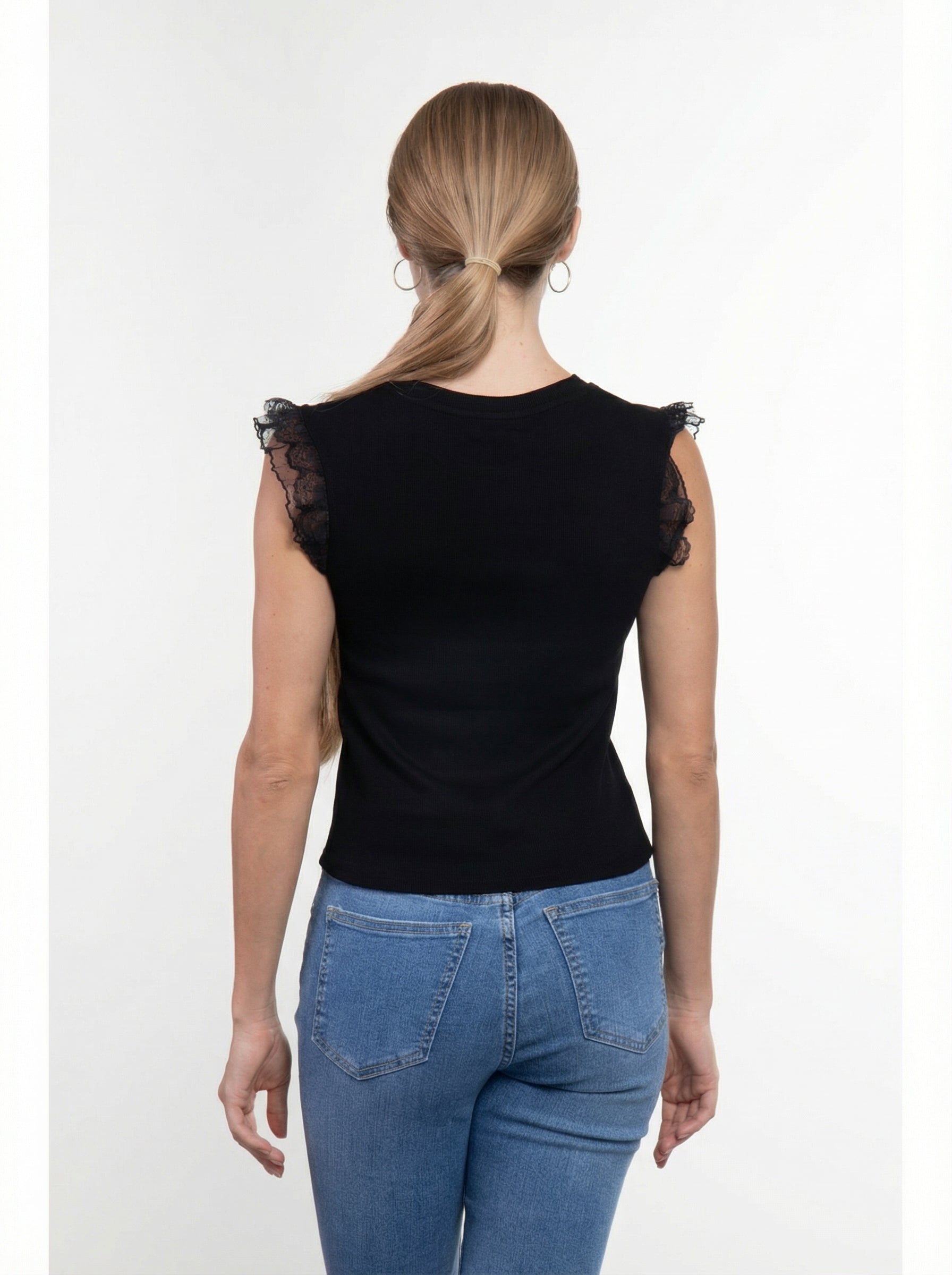 Canottiera a Costine con Maniche in Pizzo