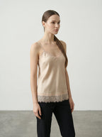 Canottiera satinata con pizzo