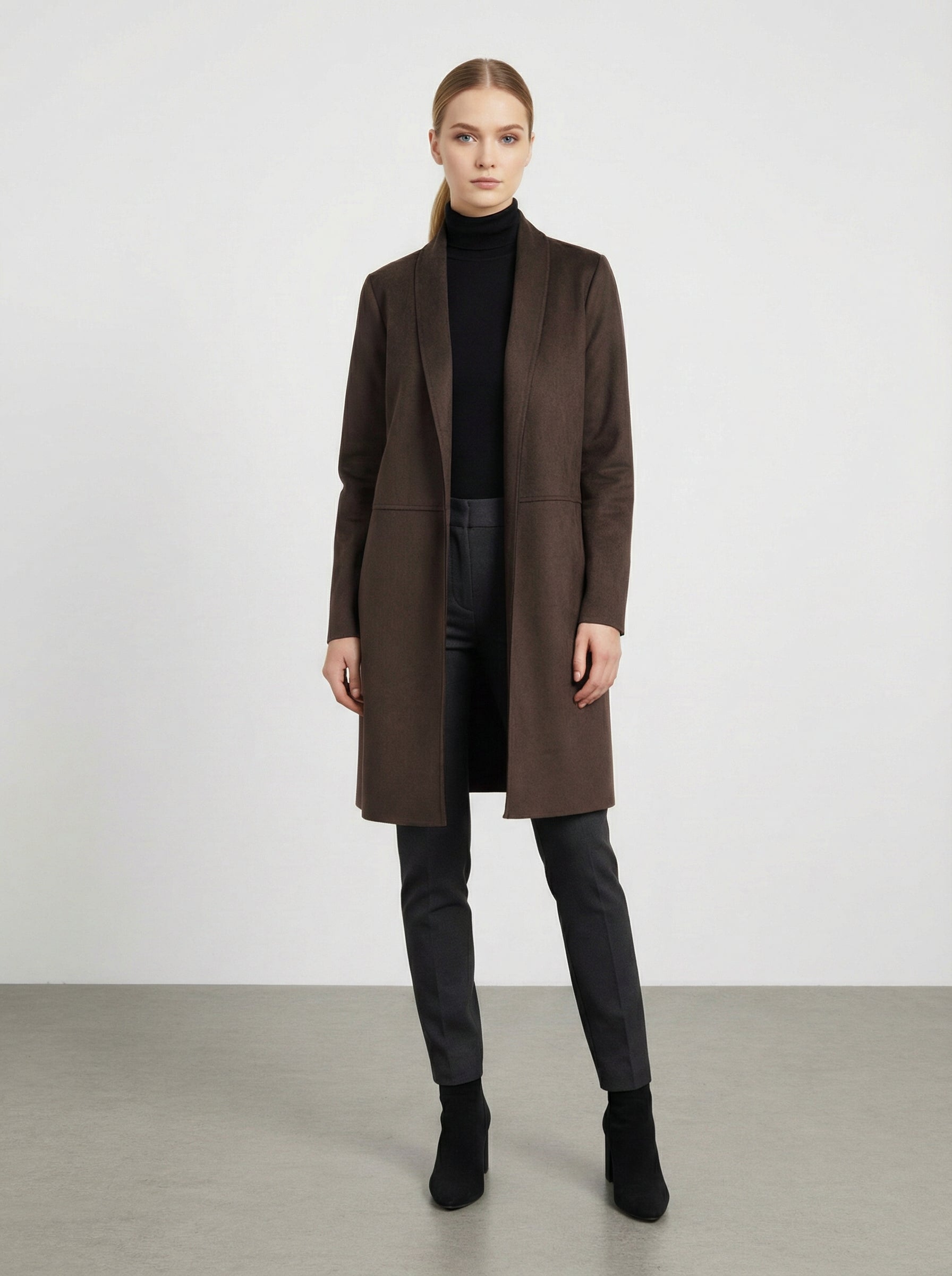 Cardigan lungo effetto scamosciato