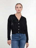 Cardigan con Fiore in Paillettes