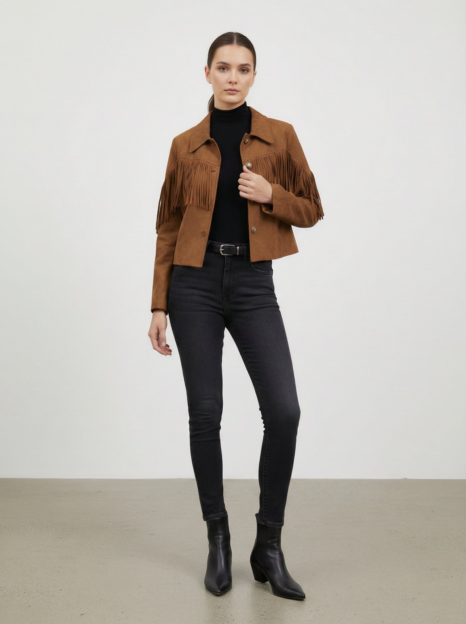 Giacca scamosciata con frange