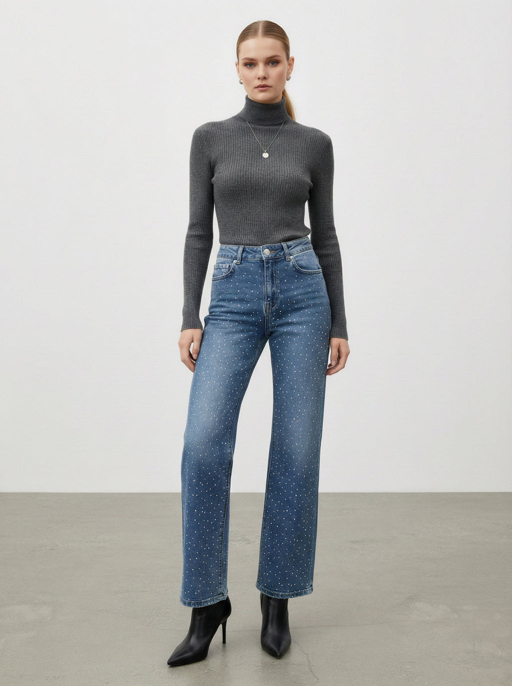 Jeans wide leg con strass