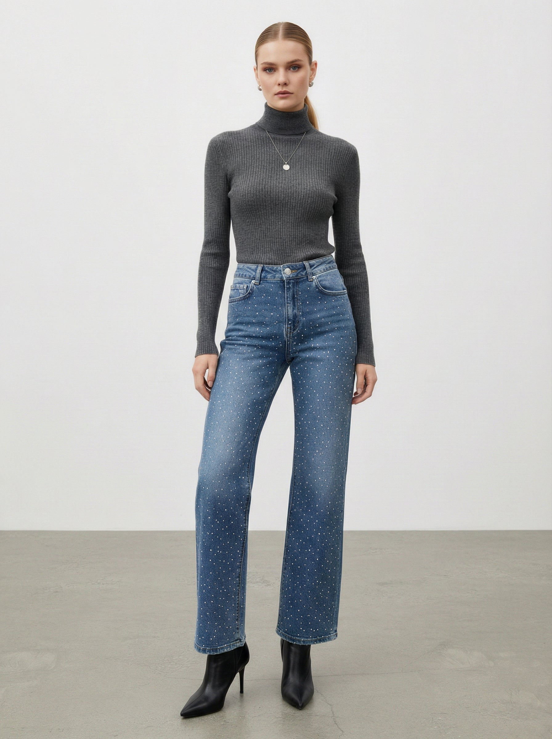 Jeans wide leg con strass