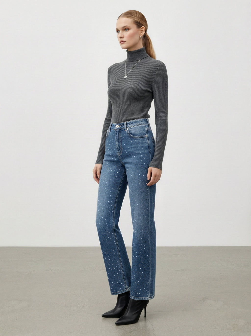 Jeans wide leg con strass