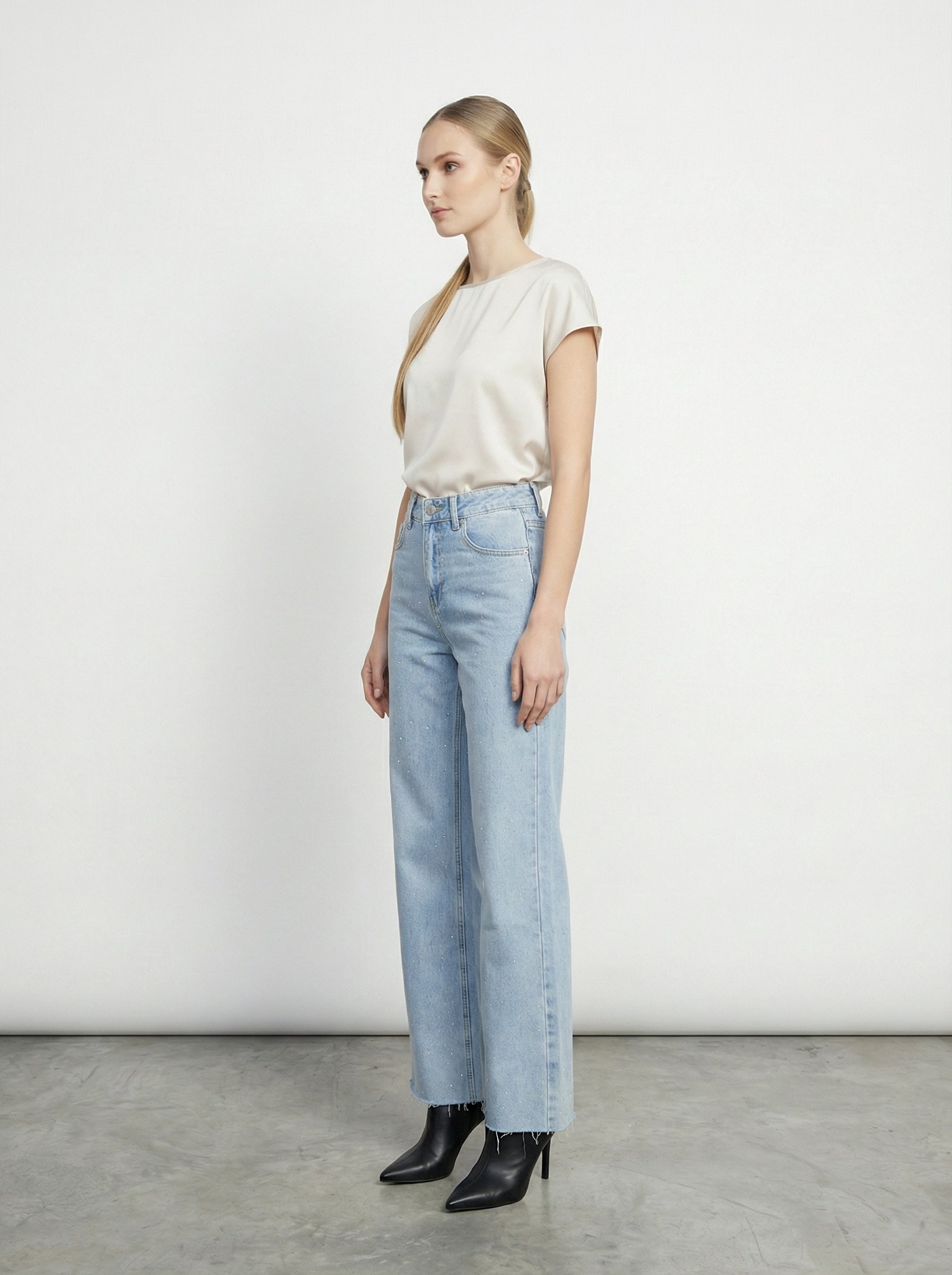 Jeans wide leg con strass