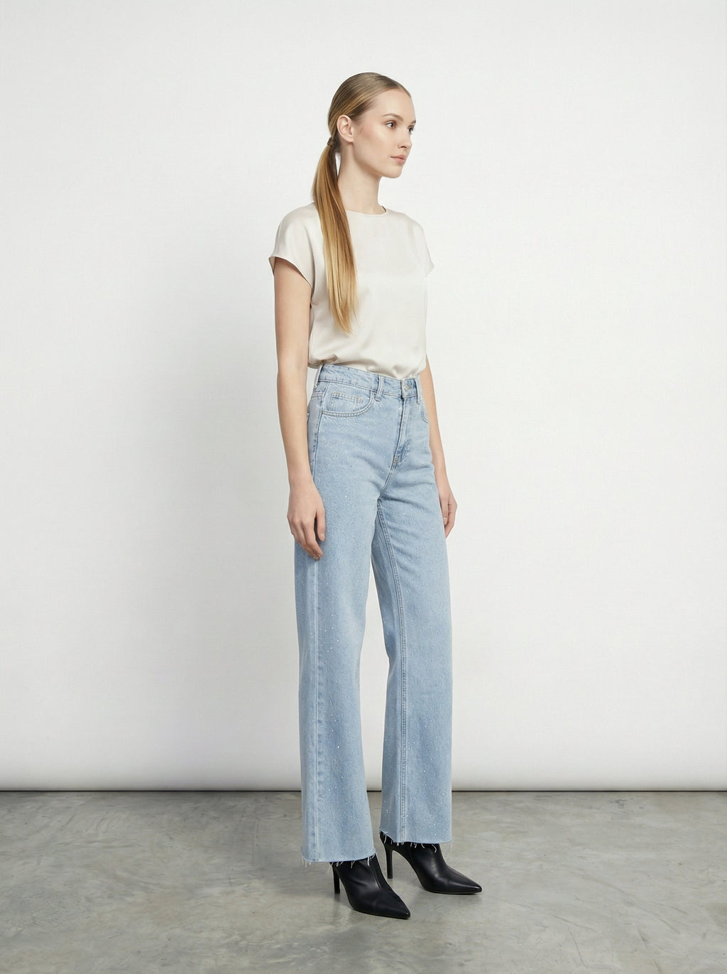 Jeans wide leg con strass