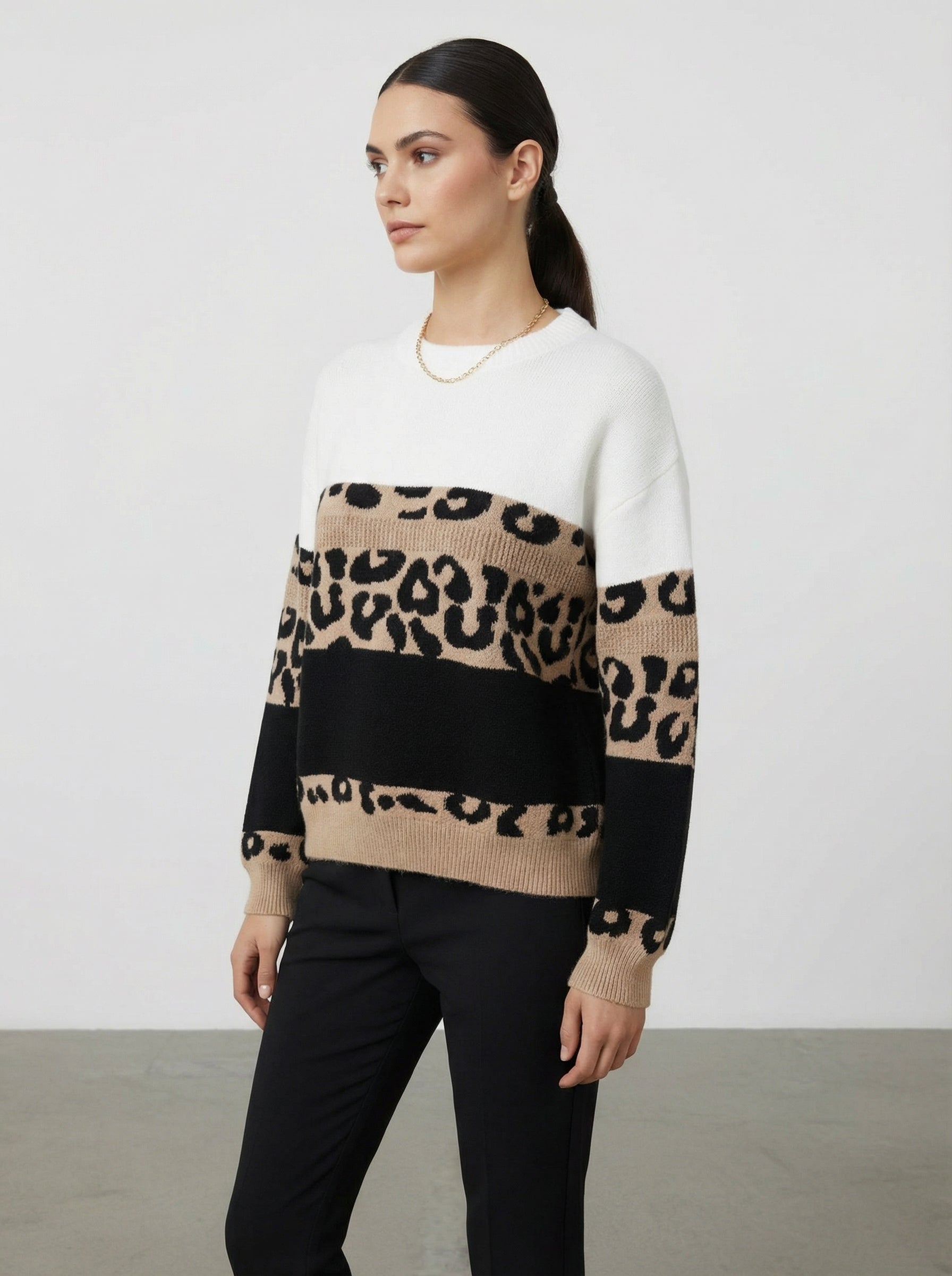 Maglia a righe leopardate